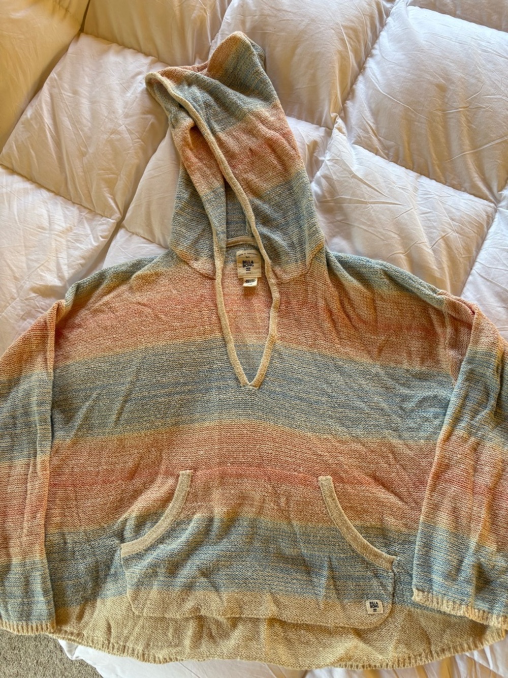 Billabong Striped Knit Hoodie in Blue, Peach & Cream